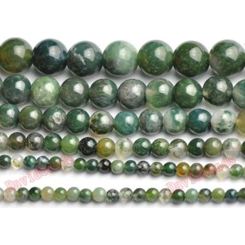 Fctory Price Moss Agat Round Gem Beads 16" Strand 4 6 8 10 12MM Pick Size For Jewelry Making diy