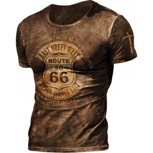 Vintage U.S. Route 66 Printed Short Sleeve T Shirt For Men Summer Casual O-Neck Pullover Tops 2021 Fashion Loose Mens Tee Shirts