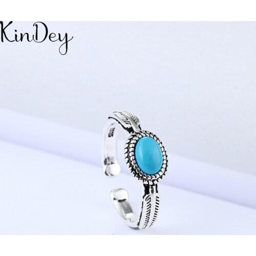 Punk Vintage Silver Color Blue Rings For Women Men Engagement Rings Girls Party Gifts Anillos