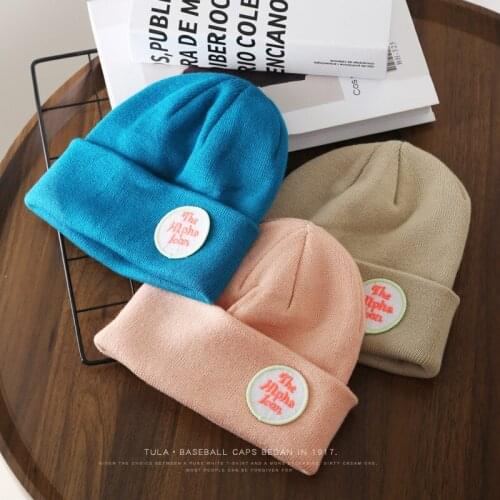 Japanese Beanie Autumn and Winter Round Label Letter Curled Woolen Cap Student Couple Outdoor Leisure Warm Knitted Hat