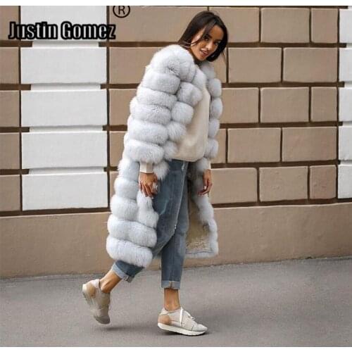 Winter Perfectly look Fashion Women"s 120CM detachable sleeve Long natural fox fur coats finest Skin real fox fur coats