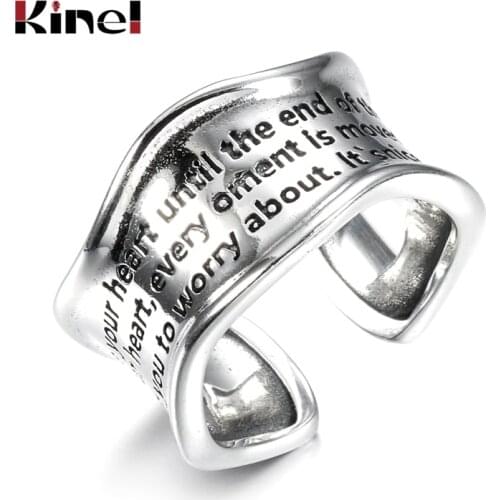 Kinel New 100% Real 925 Sterling Silver English Alphabet Rings for Women Open Finger ring Fashion Wedding Band Gifts Jewelry
