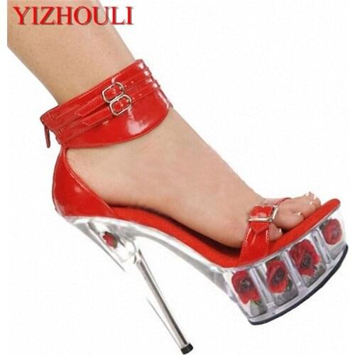 Plus Size Beautiful Flower Platform Sole 15cm High Heel Platforms Pole Dance Shoes, Sandals, Dress /Wedding Shoes