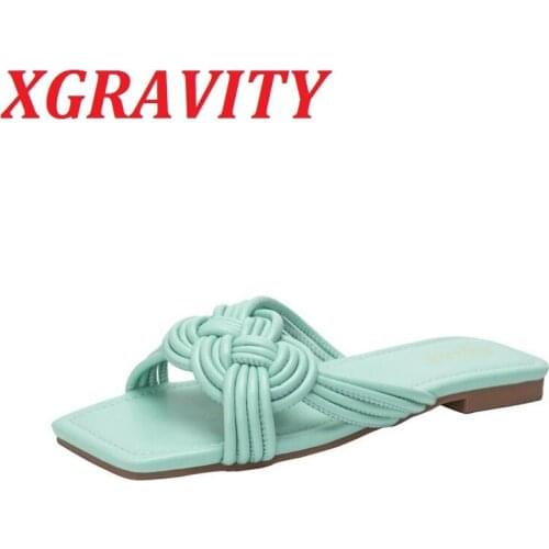 XGRAVITY Plus Size 37-42 Female Flat Shoes Weave Design Flat Slides Leisure Knitting Women Footwear Female Slippers Ladies B315