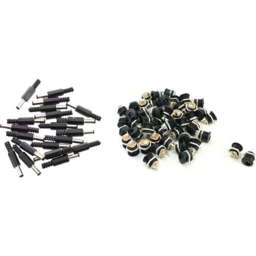 20Pcs 2.5 x 5.5mm DC Power Male Plug with 50Pcs DC Power Plug DC-022 5.5-2.1mm Hole Threaded Nut Panel Mounting