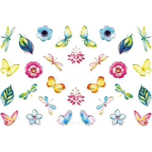 3D Acrylic Engraved flower Nail Sticker yellow flower butterfly Water Decals Empaistic Nail Water Slide Decals Z0141