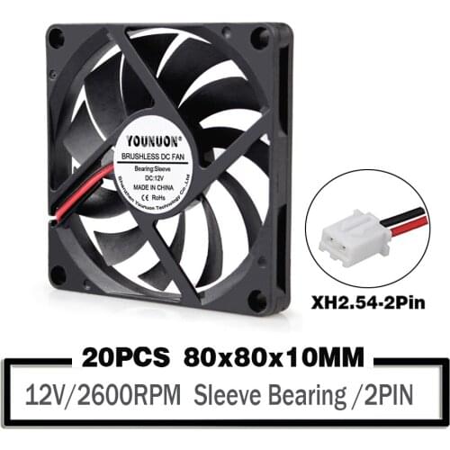20Pcs/Lot YOUNUON 24V 80mm 80mmx80mmx10mm Axial DC Brushless Cooling Fan 8cm 8010 Computer Case CPU Heatsink Cooler Fan