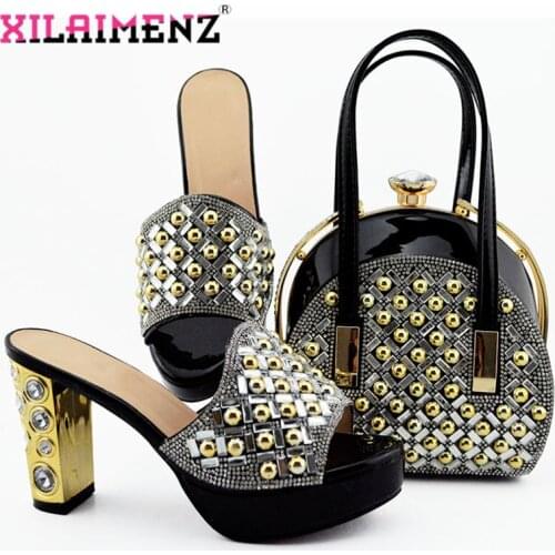 Black New Design Fashion Ladies Shoes And Bag Set For Party African Summer Nigerian Slippers With Matching Bag Set Big Size