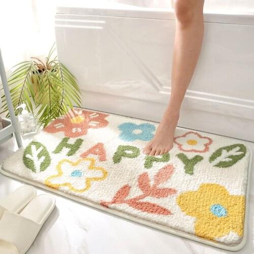 Bathroom Floral Door Entrance Mat Bath Rug Bathroom Non-Slip Mat Toilet Door Mat Entrance Door Absorbent Mat Anti-slip Door Mat