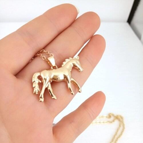 Hzew cute small horse gold color pendant necklace