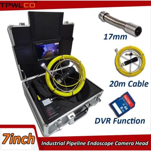 20m Cable 7" Sewer Equipment Inspection Camera System With DVR Function Diameter 17mm Industrial Pipeline Endoscope Camera Head