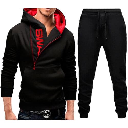Men Tracksuits Two Piece Sets Patchwork Zipper Pullover Hoodies Jogging Pants Slim Sweatshirt Outfits Hip Hop Streetwear Suits