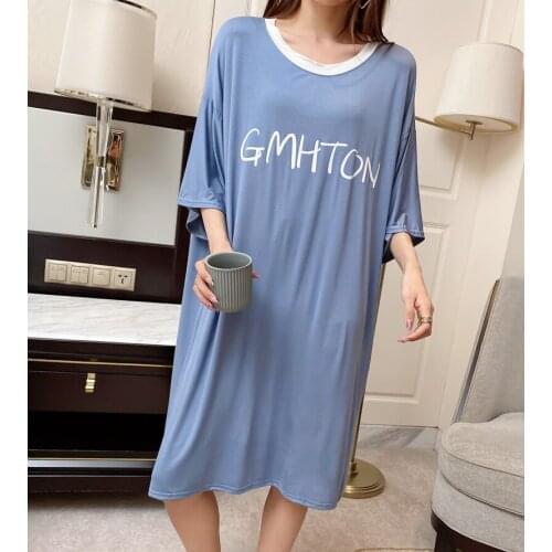 Summer Modal Nightgown Women Nightdress Sleepwear Letter Print Loose Casual Night Dress Female Nighties Nightwear nightshirt