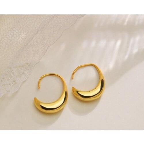 ALLNEWME Minimalist Smooth Surface C Shape Hoop Earrings Brass Gold Moon Ship Circle Geometric Open Earring Fashion Jewellery