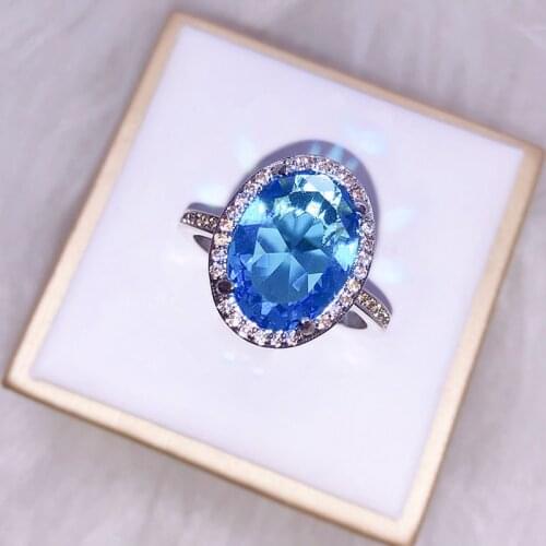 Fashion Oval Blue Crystal Engagement Ring Elegant Temperament Romantic Gift For Ladies