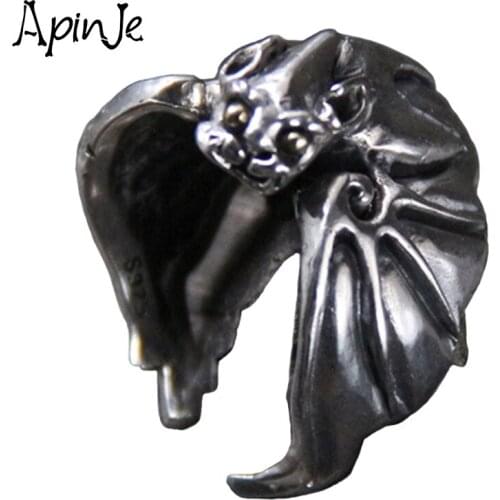 Apinje Vintage Fashion Jewelry 925 Sterling Silver Open Ring Animal Ring for Men Bat Tail Ring
