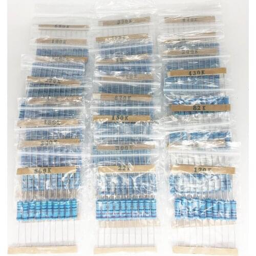 2W metal film resistor kit 23Value*10pcs=230pcs 22R~1M Ohm 1% carbon 51R 100R 1K 100K 240K 300K 330K 390K 430K 470K...Assorted