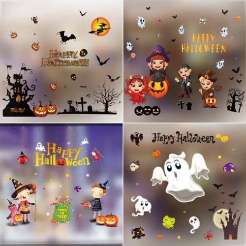 Wall Sticker Paste Static Mirror Glass Window Stickers Pumkin Spider for Halloween Decoration Home Shop Stickers Scrapbooking