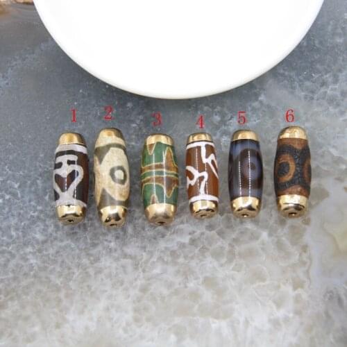 Natural Tibetan Dzi Beads Bracelet Connector DIY Jewelry Accessories Eye Agates Pendant Necklace Antique Amulet,10x30mm,1Pcs