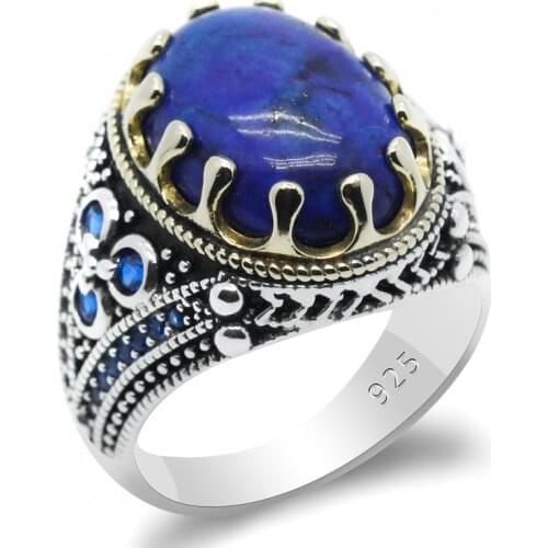 New best selling 925 sterling silver ring Turkish jewelry lapis lazuli ring mens ring fine jewelry