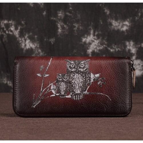 New Women Genuine Leather Purse Money Handy Bag ID Card Holder Coin Embossed Vintage Clutch Wrist Bags Natural Skin Long Wallet