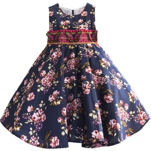 Rose Floral Girls Dress 3 Butterfly Kids Prom Wedding Dress Cotton Embroidery Girls Clothes for 6-10 years