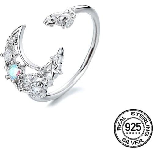 Star Moon Cat Opening Rings S925 Silver Zircon Adjustable For Women Korea Fashion New Trendy Student Jewelry Accessories INEFFA