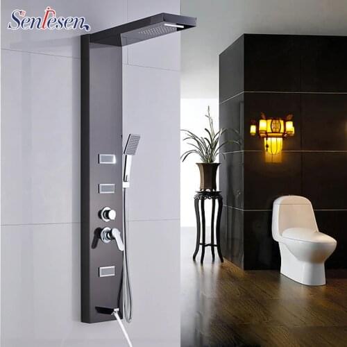 Senlesen Shower Faucet Shower Panel with Plastic Handshower Wall Mounted Brushed Shower Column & Panel