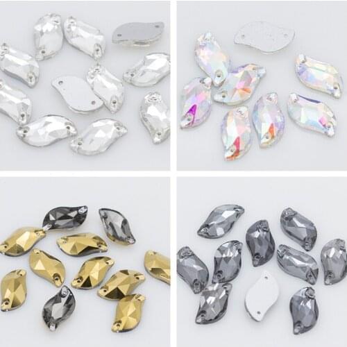 28pcs 10*20mm S Shape Sewing Sparking Rhinestone Sew On Point Facet Crystals Flatback Two Holes Sew-On Garment Stones 18 Colors