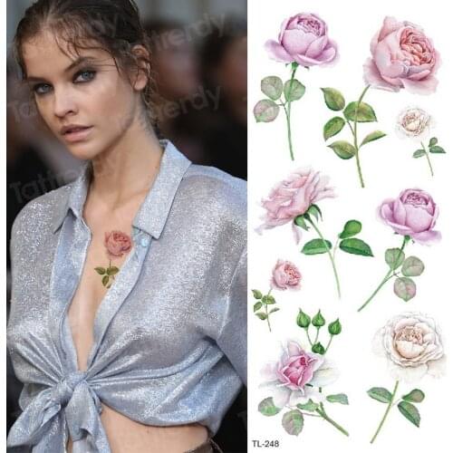 1 sheet rose flower tattoo sticker temporary tattoos girls flower tattoos arm sleeve body art stickers bikini waterproof tattoo