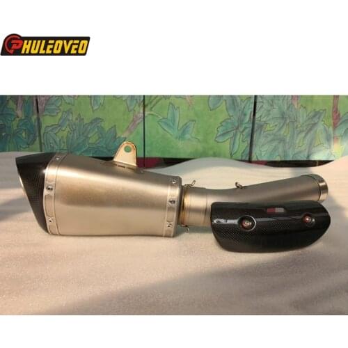 Titanium Alloy for Yamaha FZ1 FZ1N Motorcycle Exhaust Muffler Link Pipe Exhaust Escape Demper with Carbon Heat Shield Protector