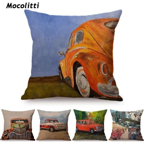 Vintage Car Style Print Cotton Linen Home Decorative Throw Pillow Case Living Room Nostalgia Restaurant Decoration Cushion Cover