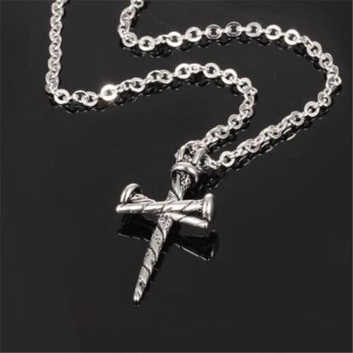 Vintage Mens Nail Shape Cross Pendant Necklace Men Punk Necklaces Pendants Jewelry New Design Erkek Kolye Necklace