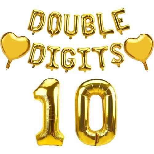 16pcs/set Happy 10th Birthday Balloons Banner for Boys Girls Rose Gold Double Digits 10 Years Old Birthday Party Supplies