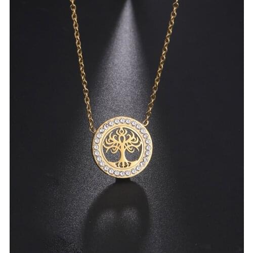 WENDYFO New Women Fashion Tree Necklace Pendant For Ladies Casual Rhinestone Chain Necklaces Female Jewelry