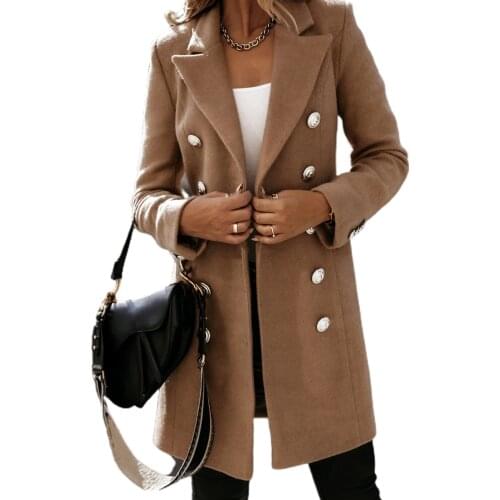 Plus Size Winter Women jacket Lapel Trench Coat Long Sleeve Button Mid-length Jacket Outerwear Trench Jacket