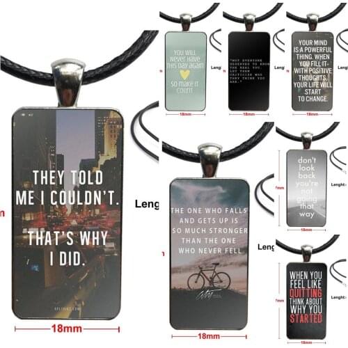 For Women Wedding Gift Motivational Quotes Glass Pendant Necklace Handmade Half Pendant Rectangle Necklace
