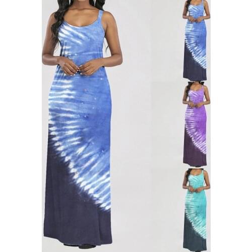 Womens Summer Casual Sleeveless Tropical Beach Vintage Dress Slim Stretchy Summer Beach Long Dress for Beauty Plus Size