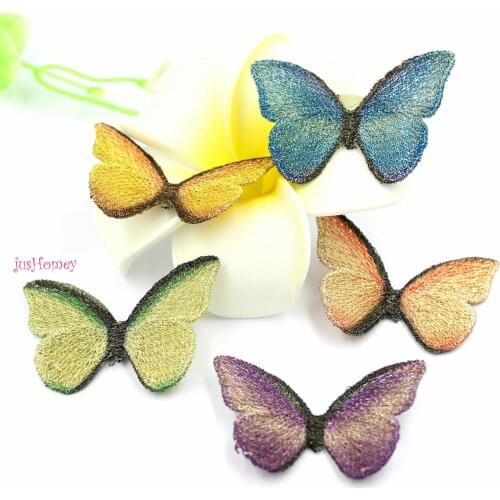 20PCS Gradient Embroidery Butterfly Fabric Appliques Single layer for Party Decor, Doll Embellishment