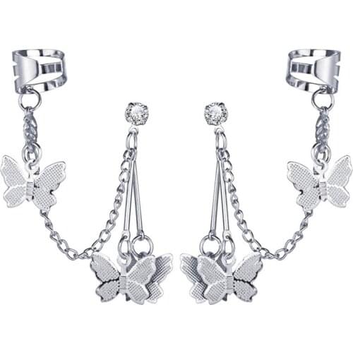 2021 Fashion Butterfly Clip Earrings Ear Hook Stainless Steel Ear Clips Double Pierced Earring Earrings Women Girls Jewelry