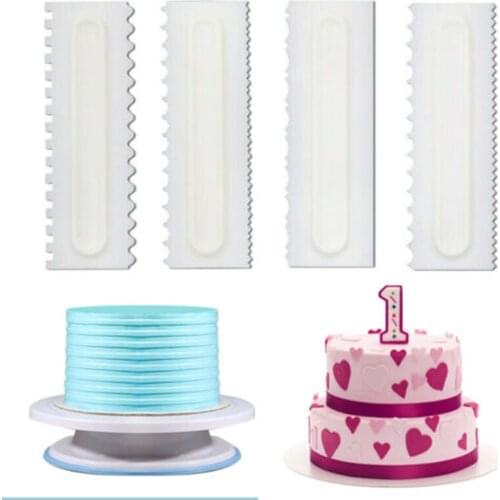 4pcs Comb Cream Scraper Fondant Cake Decoration Tool Mousse Cream Scrapers Kitchen Baking Tools