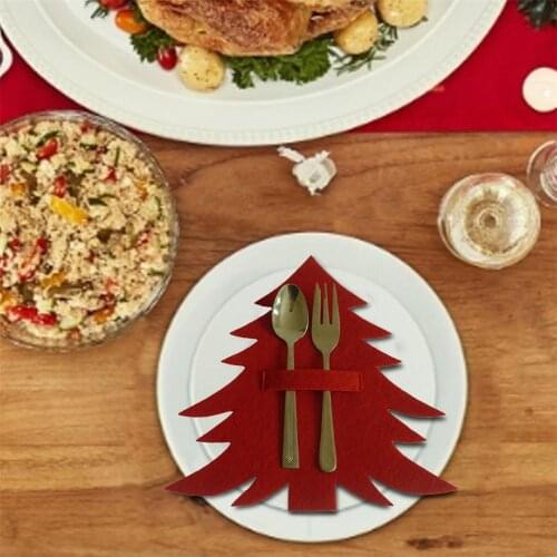 4PCS Cutlery Storage Bag Christmas Tree Pattern Decoration Dinning Table Knives Forks Pockets Holder Merry Christmas Decoration