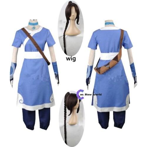 2020 New 6PCS Avatar The Last Airbender Katara men Cosplay Costume Halloween cosplay women costumes and wigs custom made size