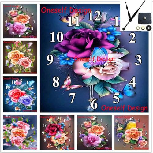 Flower clock 5d diamond painting full with Mechanical clock 5d diamond embroidery full clock diamond mosaic sale wall sticker