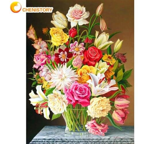 Chenistory Framed Flower Painting By Numbers Kits Home Decoration Wall Art Craft Kids DIY Gift Drawing Canvas Bedroom Decors