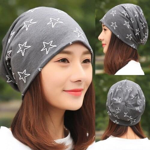 LongKeeper 2019 Polyester Cotton Casual Stars Headscarf Fashion Women Spring Autumn Beanies Men Scarf Cap Hats Adult 5 Colors