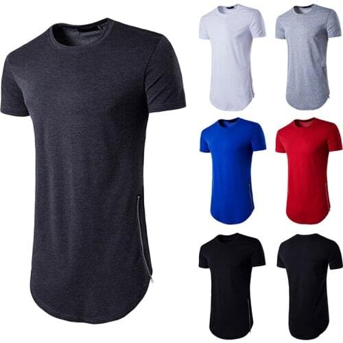 New style street wear fashion slim summer men double side zipper high street hip hop long short sleeve T-shirt
