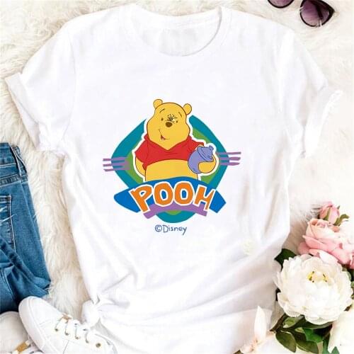 Pooh Winnie Graphic Tees For Women Summer Short Sleeve Casual O-neck Tshirt Girl Lady White Basic Tee Tops Streetwear Women Tops