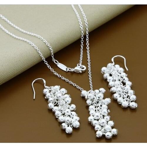 Hot Sale 925 Silver Necklace Earrings Silver Jewelry Set Fashion Women Simple Necklace Earrings Set