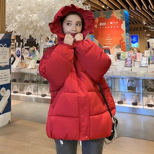 Kawaii Casual Thick Winter Womans Puffer Coat Hooded Down Cotton Parkas for Female Solid Loose Cotton Padded Overcoat Nice New